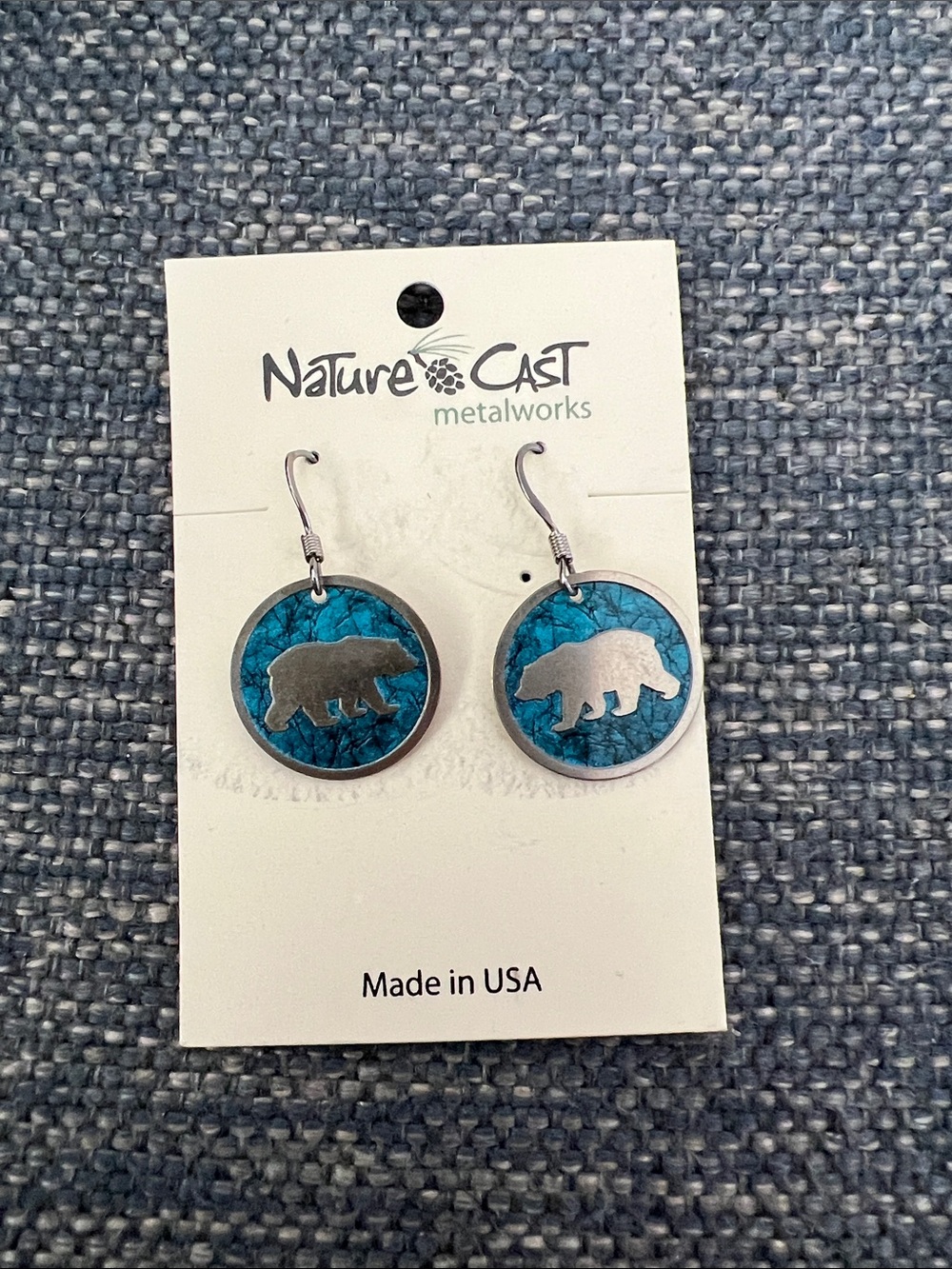 Turquoise Bear Dangle Earrings - Nature Cast metalworks NWT